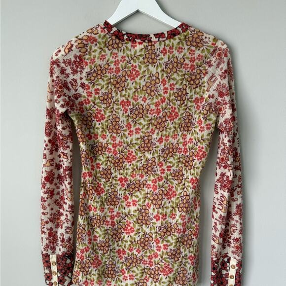 Anthropologie Sleeping On Snow | Y2K Whimsical Floral Wool Henley Size Medium - Picture 7 of 8